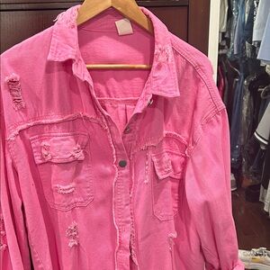 Distressed Pink Denim Jacket